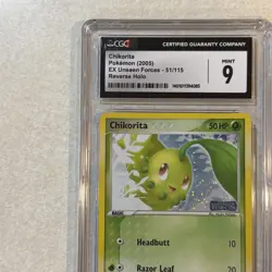 Pokemon 2005 Chikorita Reverse Holo CGC 9. MINT EX Unseen Forces 51/115 2005 - Image 2