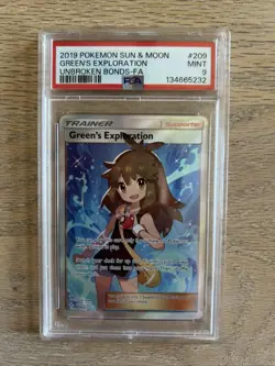 2019 Pokemon Sun & Moon Unbroken Bonds #209 Full Art Green's Exploration PSA 9 - Image 1