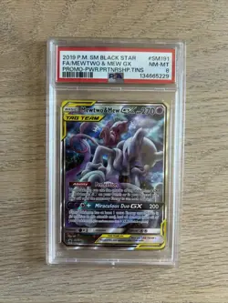 Pokemon Mewtwo and Mew GX SM191 Promo Tag Team 2019 PSA 8 - Image 1