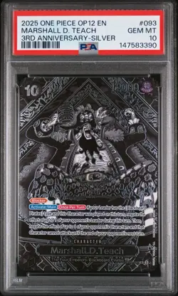 2025 ONE PIECE OP12-LEGACY OF THE MASTER 3RD ANV-SILVER MARSHALL D. TEACH PSA 10 - Image 1