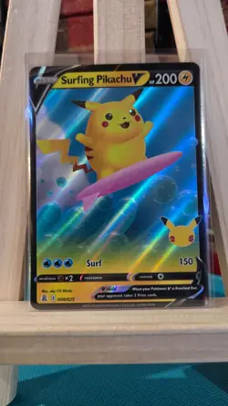Surfing Pikachu V - 008/025 - Pokemon Celebrations Sword Shield Rare Card NM - Image 1
