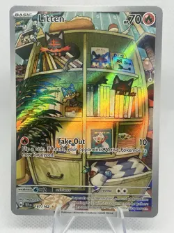 Pokemon TCG Litten Full Art Holo Card 167/162 Temporal Forces Illustration Rare - Image 1