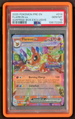 2025 Pokemon PRE EN-PRISMATIC EVOLUTIONS #014 Flareon EX PSA 10 Surprise Box - Image 1