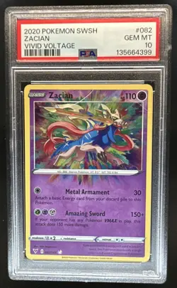 2020 Pokemon SWSH Vivid Voltage Zacian Amazing Rare #082/185 PSA 10 - Image 1