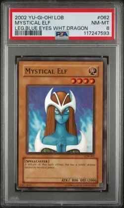 2002 Yu-Gi-Oh Mystical Elf LOB-062 PSA 8 Unlimited - Image 1
