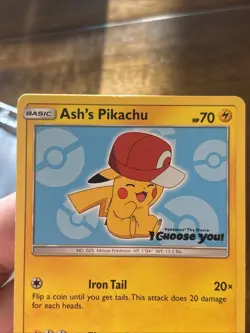Pokemon Ash's Pikachu SM113 Promo Basic Card 70HP Regular Finish 2017 - Image 2