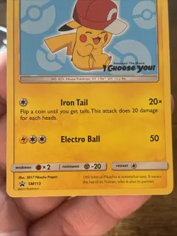 Pokemon Ash's Pikachu SM113 Promo Basic Card 70HP Regular Finish 2017 - Image 3