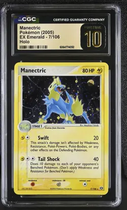 CGC 10 PRISTINE Manectric 2005 EX Emerald 7/106 Holo Pokemon Card - Image 1