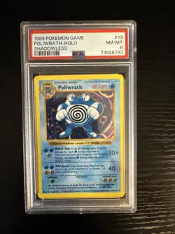 1999 POKEMON BASE SET SHADOWLESS #13 POLIWRATH-HOLO PSA 8 - Image 1