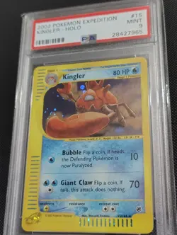 Pokemon TCG 2002 Kingler Holo 15/165 Expedition Holo rare PSA 9 Mint (Swirl) - Image 1