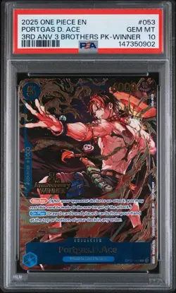 2025 One Piece EN 3rd Anniversary 3 Brothers Winner 053 Portgas D. Ace PSA 10 - Image 1