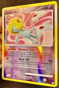 Uxie 18/123 2007 Mysterious Treasures Pokemon Card Reverse Holo Rare - Lp - Image 3