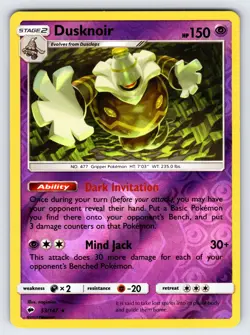 Dusknoir 53/147 S&M Burning Shadows Pokemon Card TCG Reverse Holo Rare - Nm/Vlp - Image 1