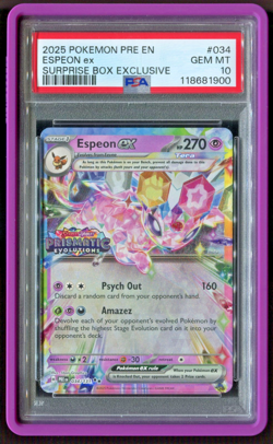 2025 Pokemon PRE EN-PRISMATIC EVOLUTIONS #034 Espeon EX PSA 10 Surprise Box - Image 1