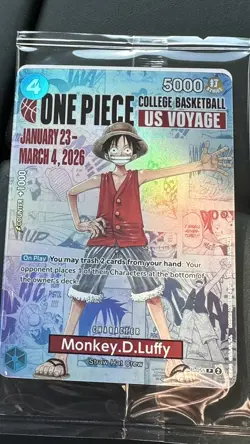 SEALED One Piece Monkey D. Luffy College Basketball US Voyage Promo Card MINT - Image 1