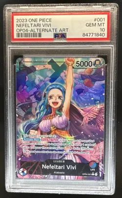 2023 One Piece Kingdoms Intrigue Nefeltari Vivi Leader Alt Art #OP04-001 PSA 10 - Image 1