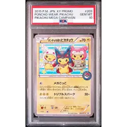 PSA 10 Poncho Wearing Pikachu 203/XY-P Mega Campaign Promo Pokemon Card Japanese - Image 1