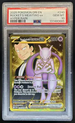 2025 Pokemon Destined Rivals Team Rocket's Mewtwo ex Hyper Rare #240/182 PSA 10 - Image 1