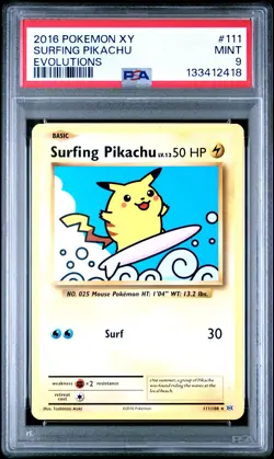 2016 POKEMON XY EVOLUTIONS #111 SURFING PIKACHU PSA 9 - Image 1