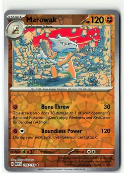 Marowak 105/165 Rare 151 Pokemon Reverse Holo Near Mint - Image 1