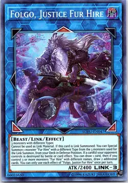 Yugioh: Folgo, Justice Fur Hire - SOFU-EN047 - Super Rare - 1st Edition - NM - Image 1