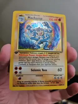Pokemon Base Set Holo Rare Vintage Card Machamp 8/102 1st Edition - Image 1
