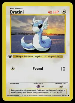 Pokemon Card - Dratini Base Set (Shadowless) 26/102 Uncommon 1st Edition - Image 1