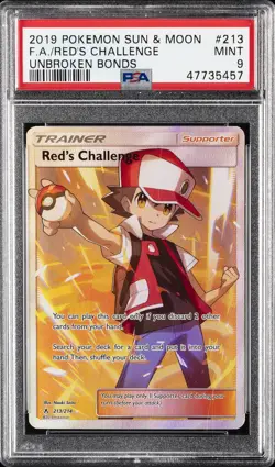 2019 POKEMON SUN & MOON UNBROKEN BONDS #213 FULL ART/RED'S CHALLENGE PSA 9 - Image 1
