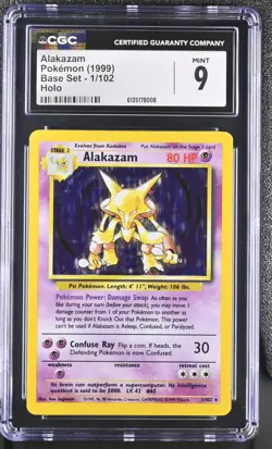 POKEMON 1999 BASE SET ALAKAZAM #1 VINTAGE HOLO ⭐CGC 9 MINT⭐ - Image 1