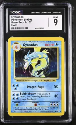 CGC 9 MINT Gyarados 1999 Base Set 6/102 Holo Pokemon Card - Image 1