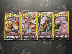 Pokemon Unified Minds 3 Card Booster Pack Complete Art Set of 4 Factory Sealed - Image 1