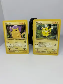 Pokemon TCG Pikachu 60/64 Jungle AND Pikachu 87/130 Pokemon Base Set 2 LP - Image 1