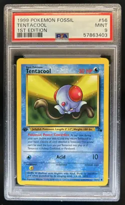 1999 Pokemon Fossil 1st Edition Tentacool #56/62 PSA 9 - Image 1