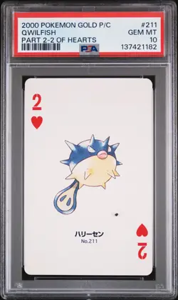2000 POKEMON GOLD VERSION PART 2 PLAYING CARDS 2 OF HEARTS #211 QWILFISH PSA 10 - Image 1