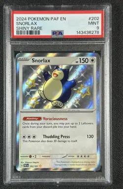 SNORLAX PSA 9 2024 POKEMON PALDEAN FATES PAF EN #202/091 SHINY RARE 278 - Image 1