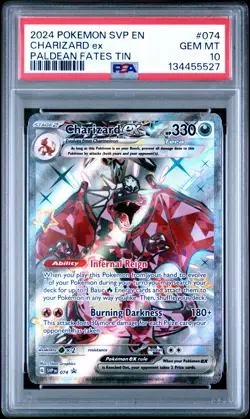 2024 POKEMON SVP EN-SV BLACK STAR PROMO PALDEAN FATES TIN CHARIZARD EX PSA 10 - Image 1