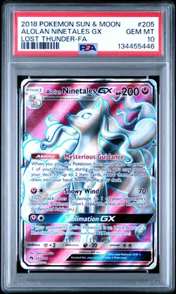 2018 POKEMON SUN & MOON LOST THUNDER #205 FULL ART/ALOLAN NINETALES GX PSA 10 - Image 1