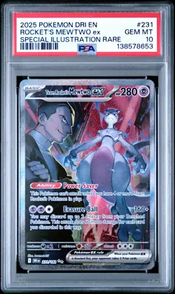 2025 POKEMON DESTINED RIVALS SPECIAL ILLUSTRATION TEAM ROCKET'S MEWTWO EX PSA 10 - Image 1