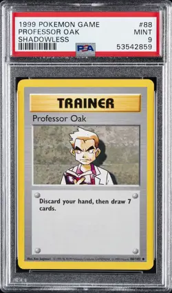 1999 POKEMON BASE SET SHADOWLESS #88 PROFESSOR OAK PSA 9 - Image 1