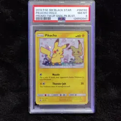 Pokemon Pikachu SM Black Star Promo SM162 Holo PSA 8 2019 Pokemon TCG Card Stock - Image 1