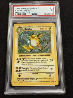 Pokemon Raichu Holo 14/102 from Base Set Shadowless in a PSA 5 !! - Image 1
