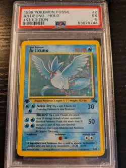 PSA 5 EX - 1999 Pokemon 1st Edition Fossil Articuno #2/62 - Vintage WOTC Holo - Image 1