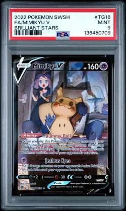 2022 POKEMON SWORD & SHIELD BRILLIANT STARS #TG16 FULL ART/MIMIKYU V PSA 9 - Image 1