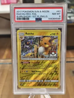 Raichu - 41/147 - Pokemon Burning Shadows (1st Place) League Promo PSA 8 ! - Image 1