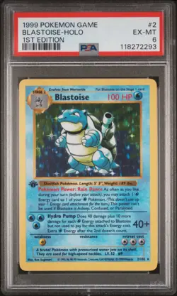 Pokemon Blastoise Base Set Shadowless 1st Edition Holo Rare #2 PSA 6 - Image 1