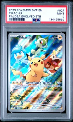 2023 POKEMON PALDEA EVOLVED ELITE TRAINER BOX PROMO #027 PIKACHU PSA 9 - Image 1