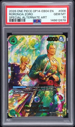 2026 ONE PIECE OP14-EB04-THE AZURE SEA'S SEVEN #006 RORONOA ZORO PSA 10 - Image 1