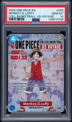2026 ONE PIECE PROMOS ONE PIECE COLLEGE BK: US VOYAGE MONKEY D. LUFFY PSA 10 - Image 1