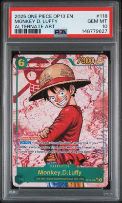 2025 ONE PIECE OP13-CARRYING ON HIS WILL ALTERNATE ART MONKEY D. LUFFY PSA 10 - Image 1