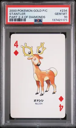 2000 POKEMON GOLD VERSION PART 2 PLAYING CARDS 4 OF DIAMONDS STANTLER PSA 10 - Image 1